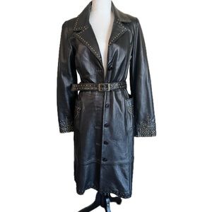 RARE Vintage Betsey Johnson New York 100% Leather Studded Trench Coat